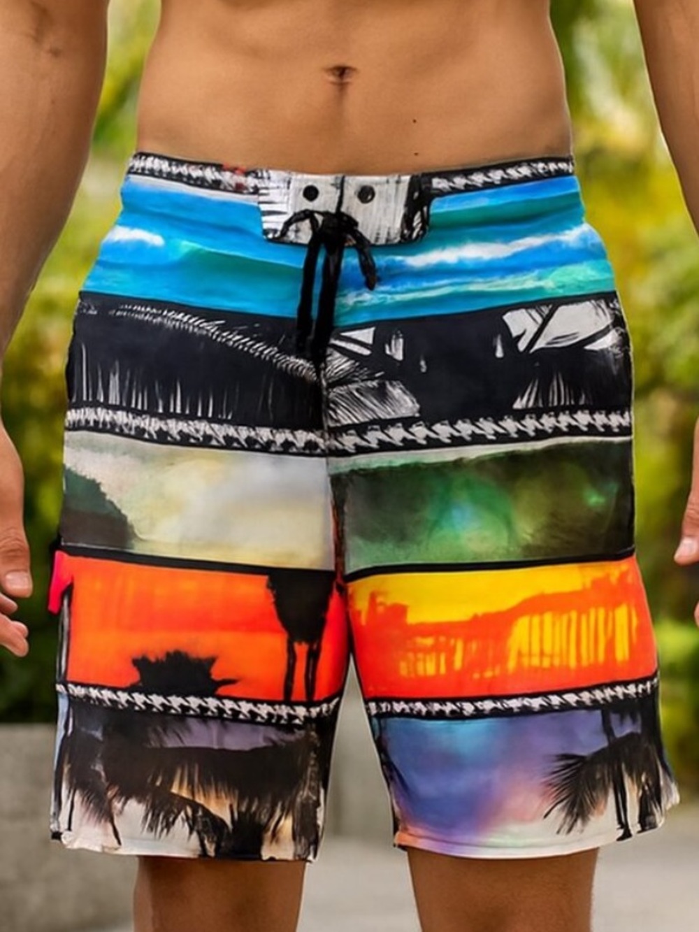 Hang Ten Board Shorts Mens Small MultiColor Tropical Print Mesh Lined  Tie Waist
